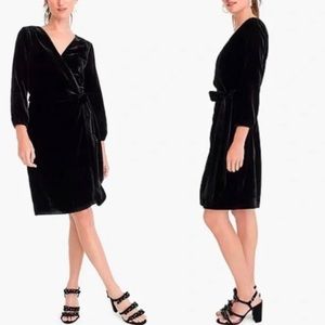 J. Crew Black Velvet Mini Wrap Dress With 3/4 Sleeves